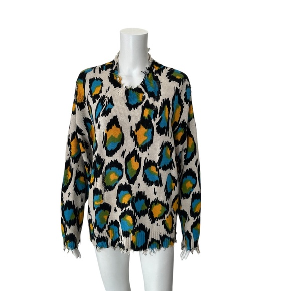 $425 R13 Multicolor Leopard Oversized Sweater Size XS - Picture 3 of 8